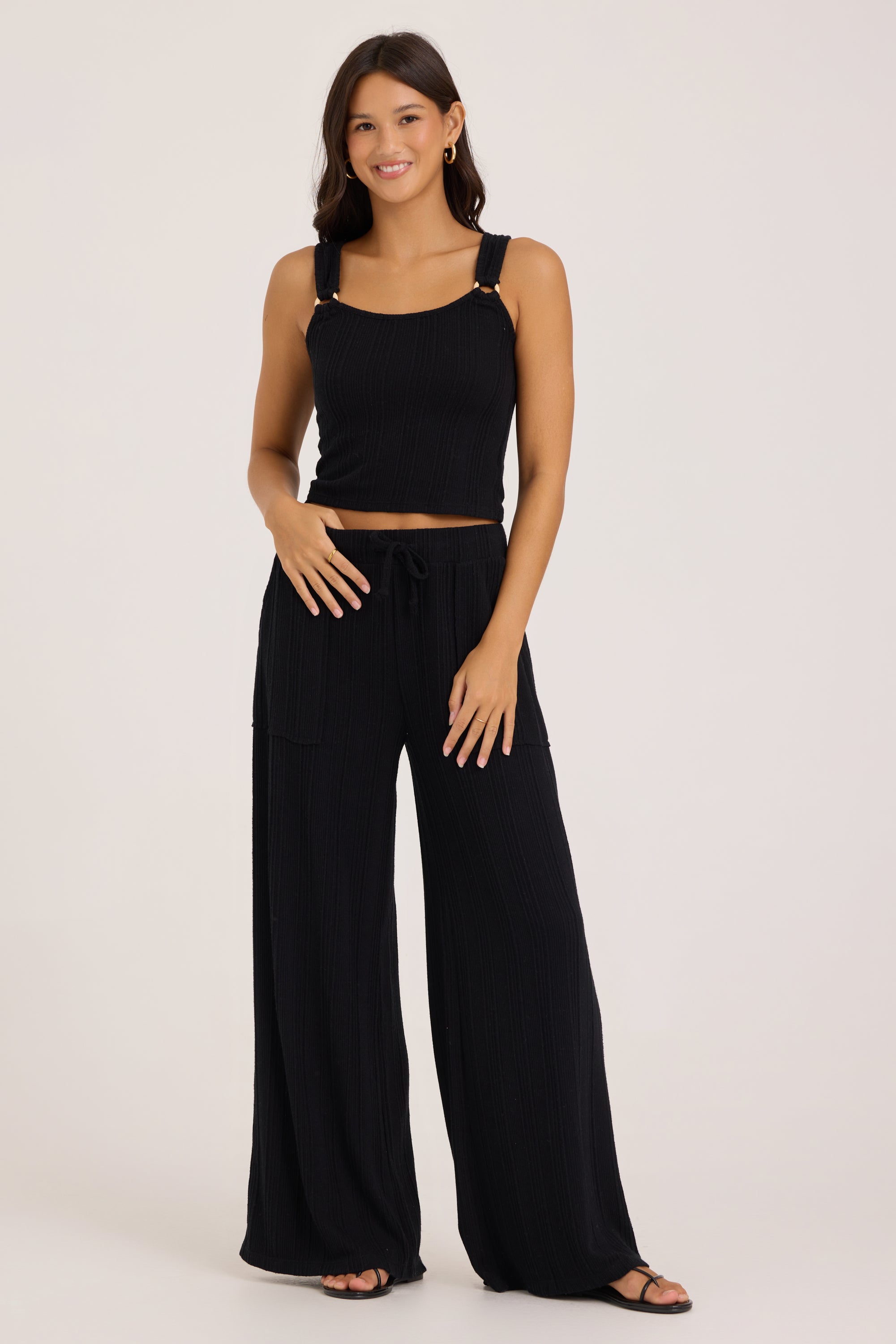 Novelty Rib Tank With O-Ring Straps - Black