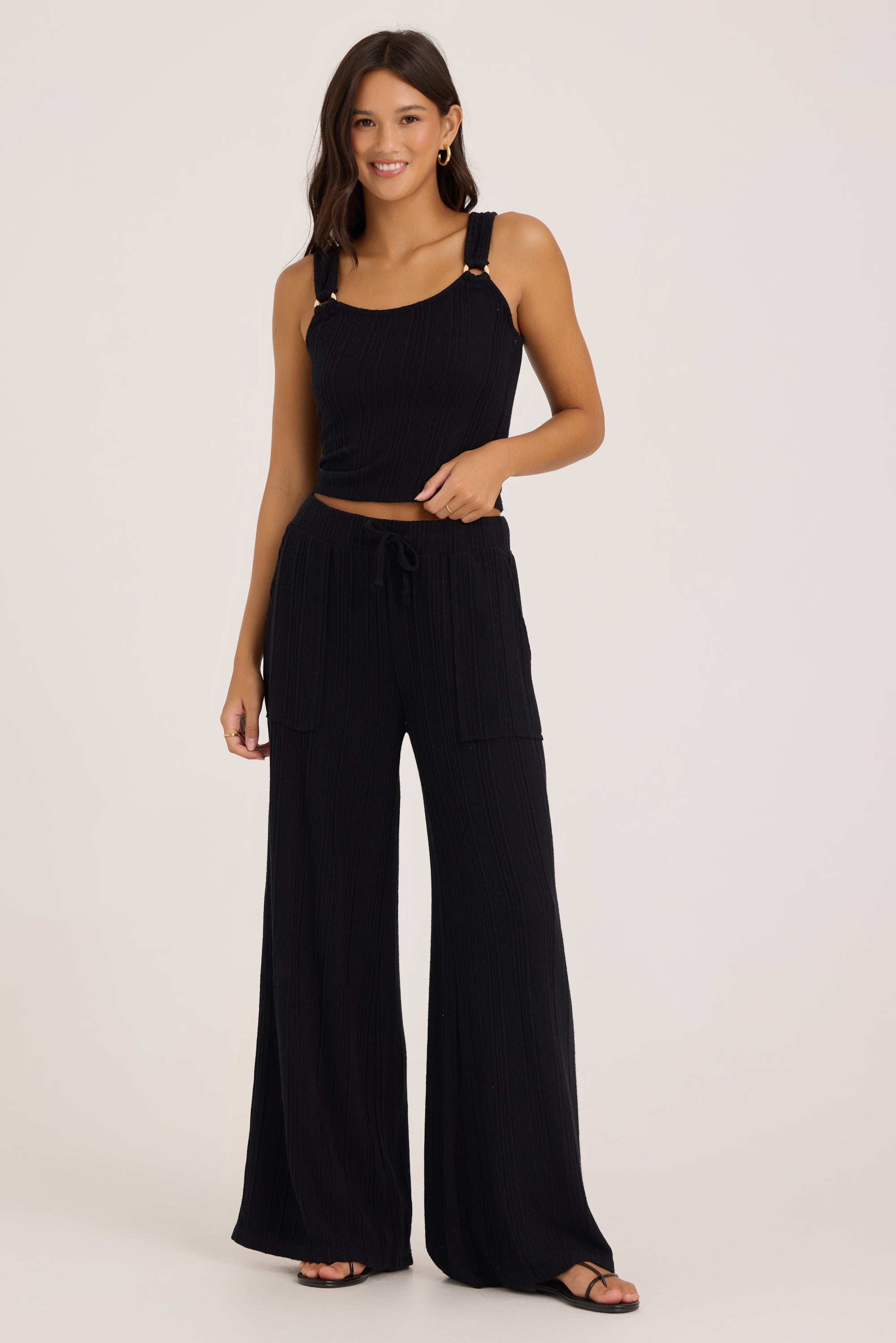 Novelty Rib Tank With O-Ring Straps - Black