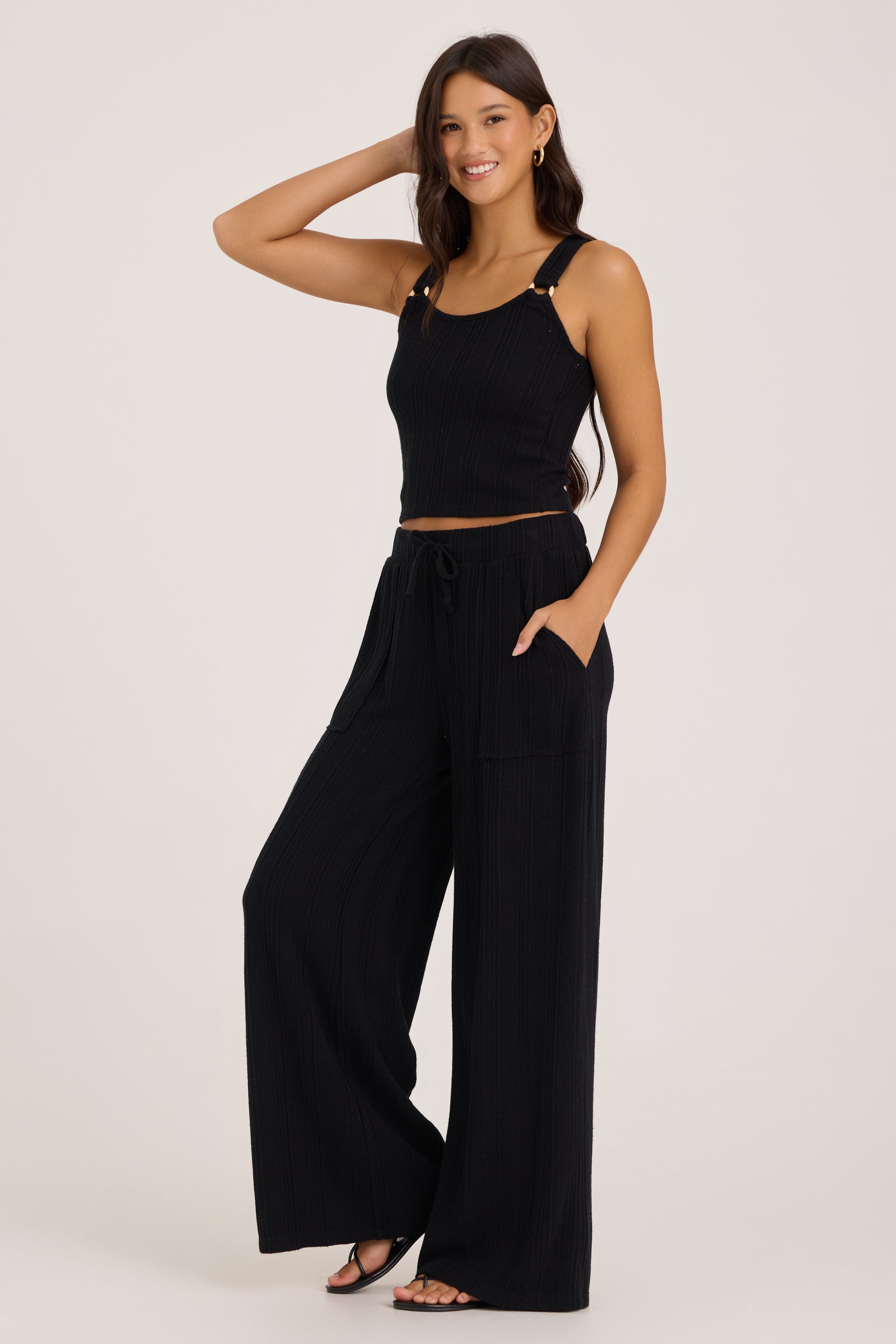 Novelty Rib Tank With O-Ring Straps - Black