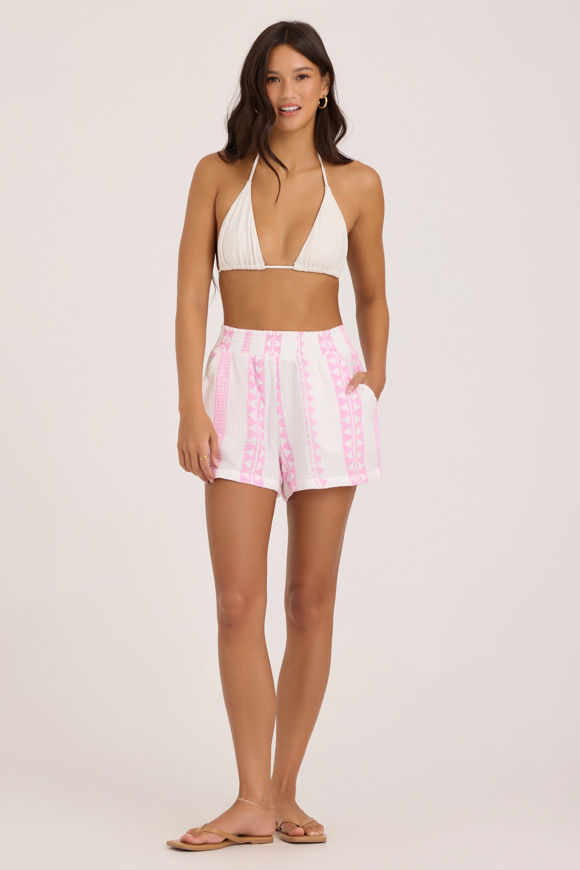 Printed Gauze Short - Pink Tribal Stripe