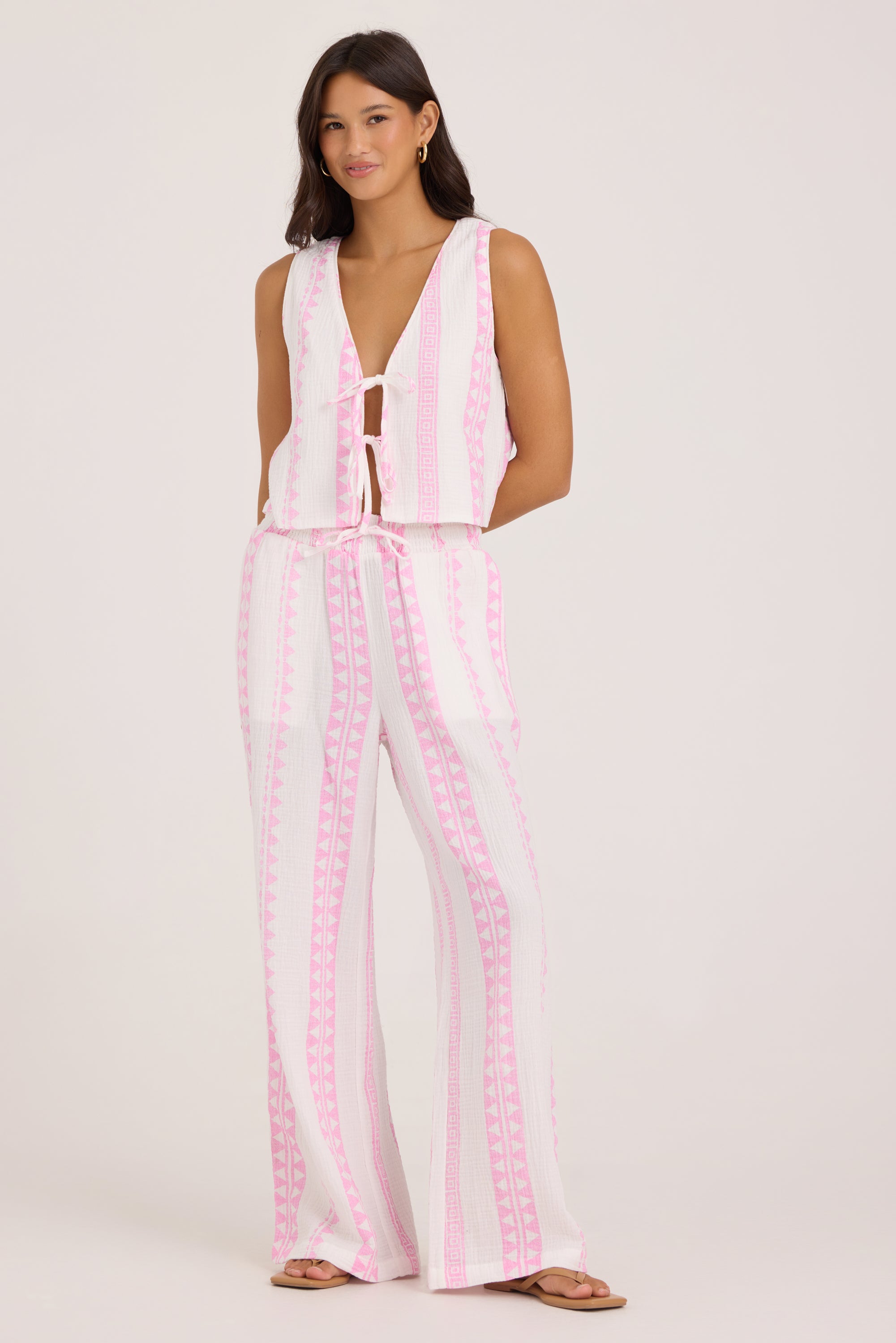 Printed Gauze Pant - Pink Tribal Stripe