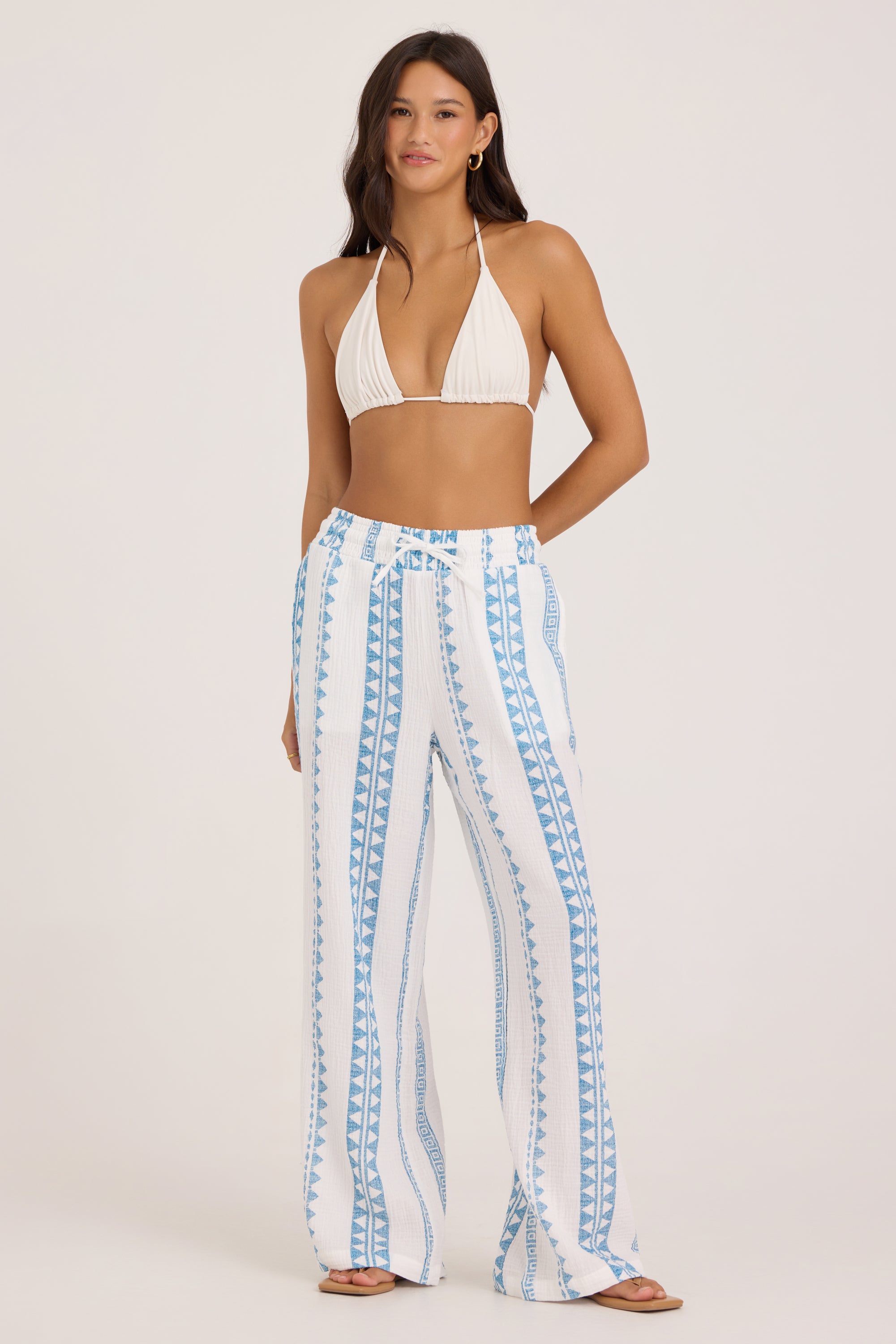 Printed Gauze Pant - Blue Tribal Stripe