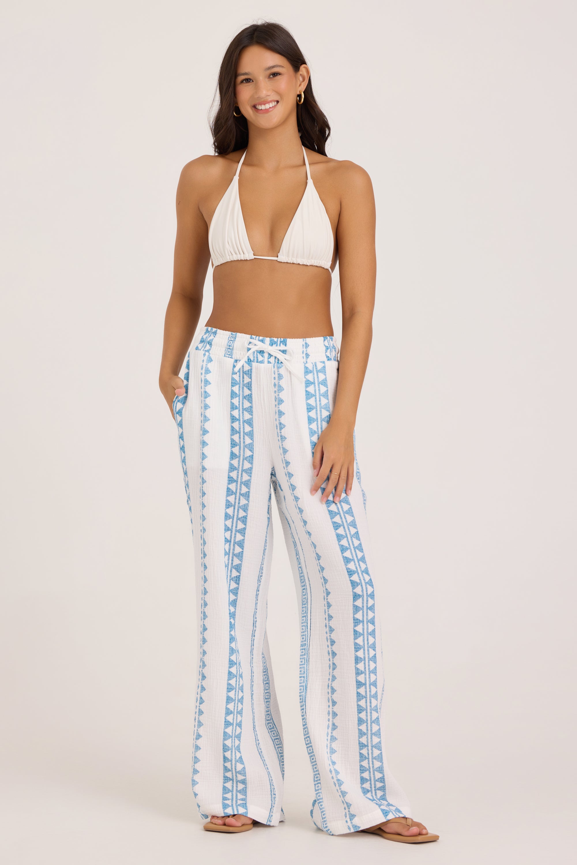 Printed Gauze Pant - Blue Tribal Stripe