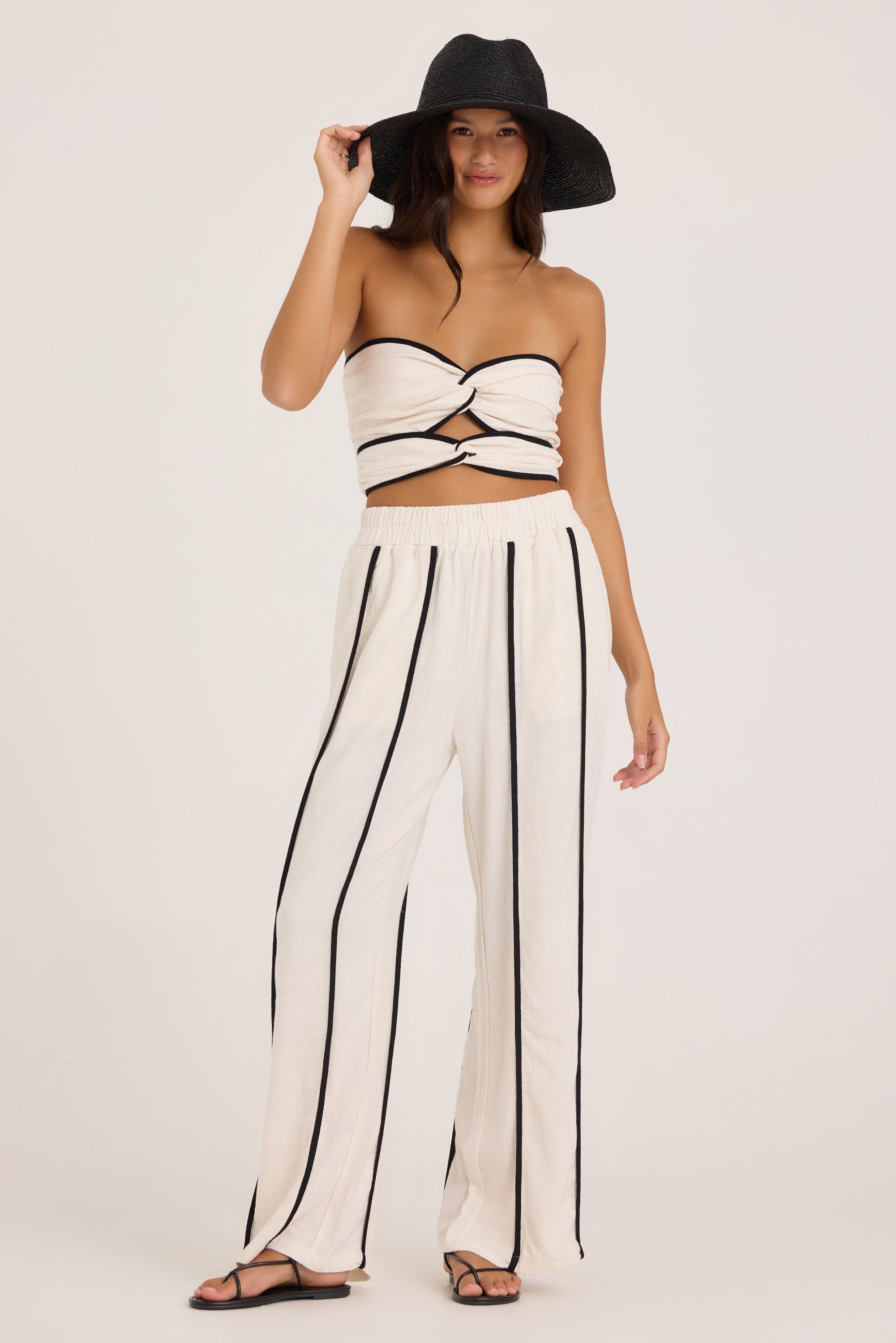Viscose Linen Twist Front Tube Top - White Black