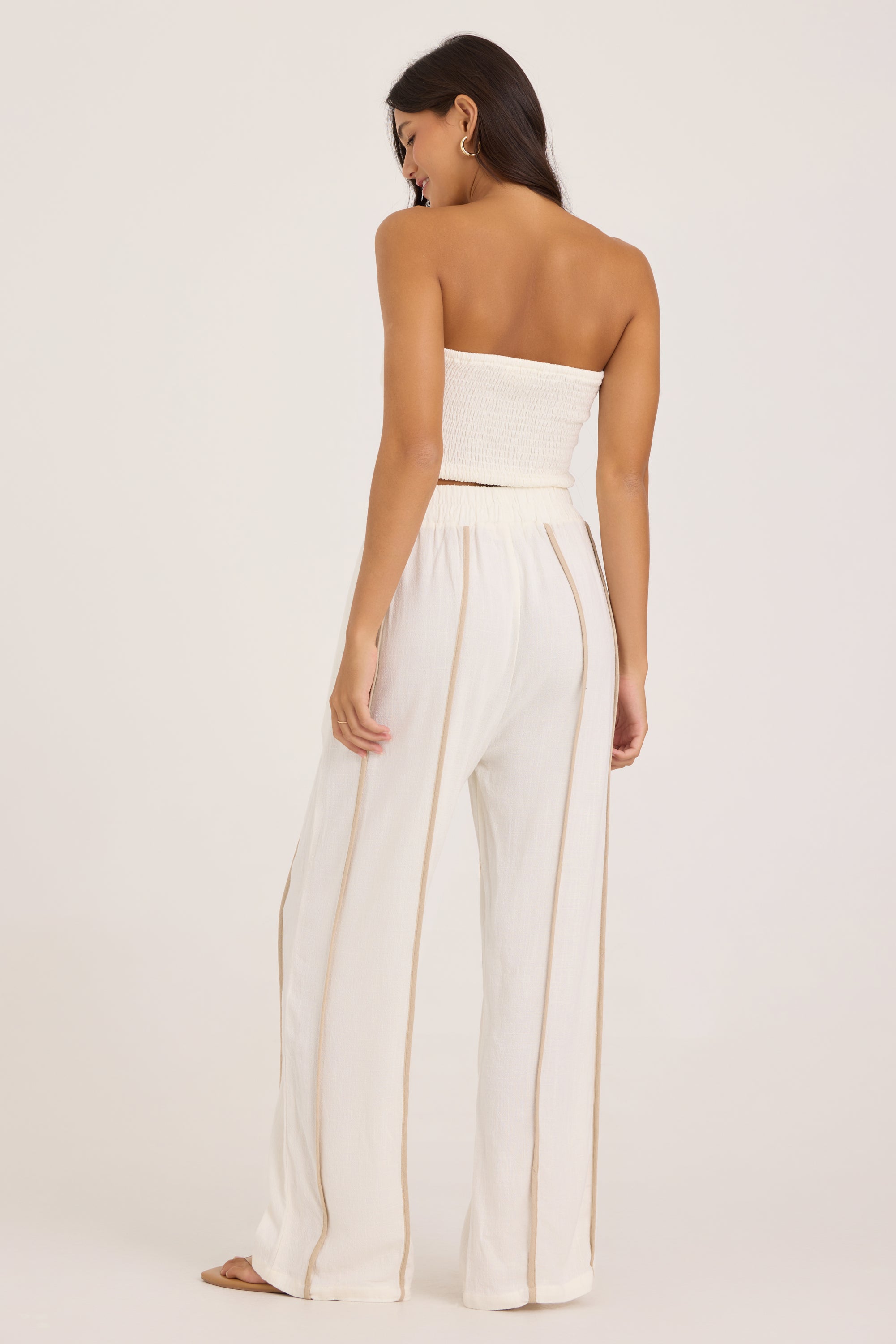 Viscose Linen Twist Front Tube Top - White Tan