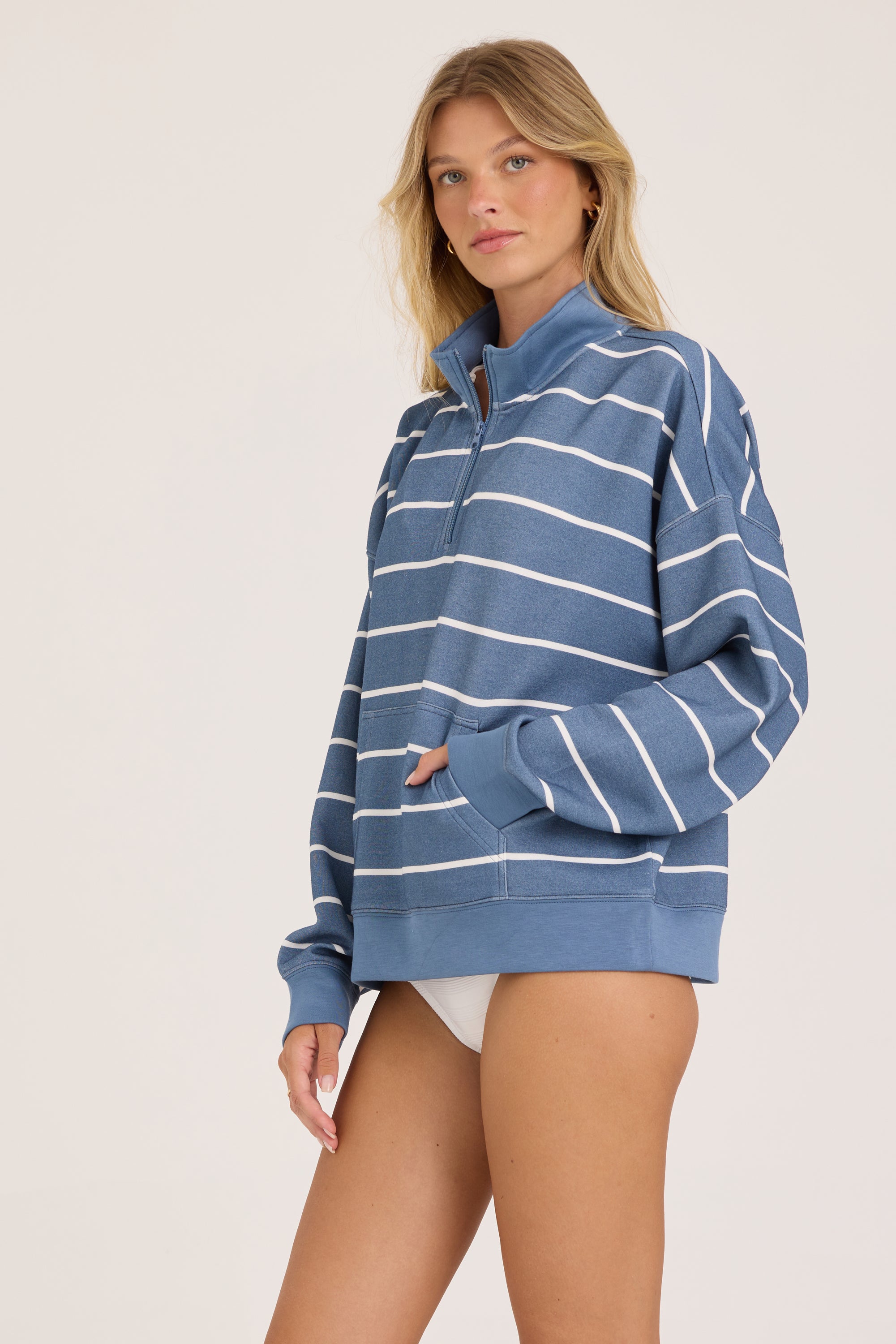Blue Jean / Bright Ivory Stripe Cloud Quarter Zip