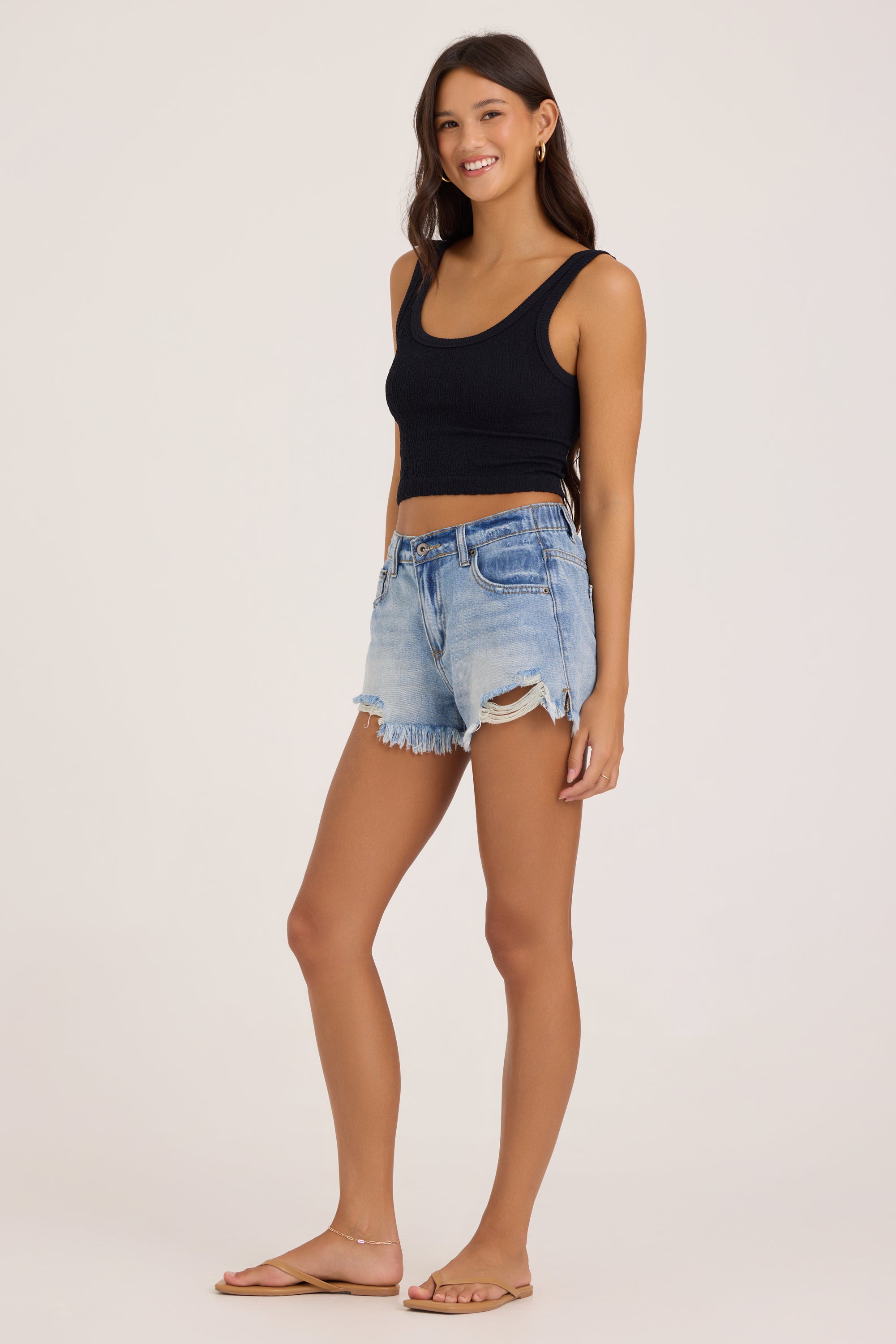 Seamless Crinkle Tank - Black