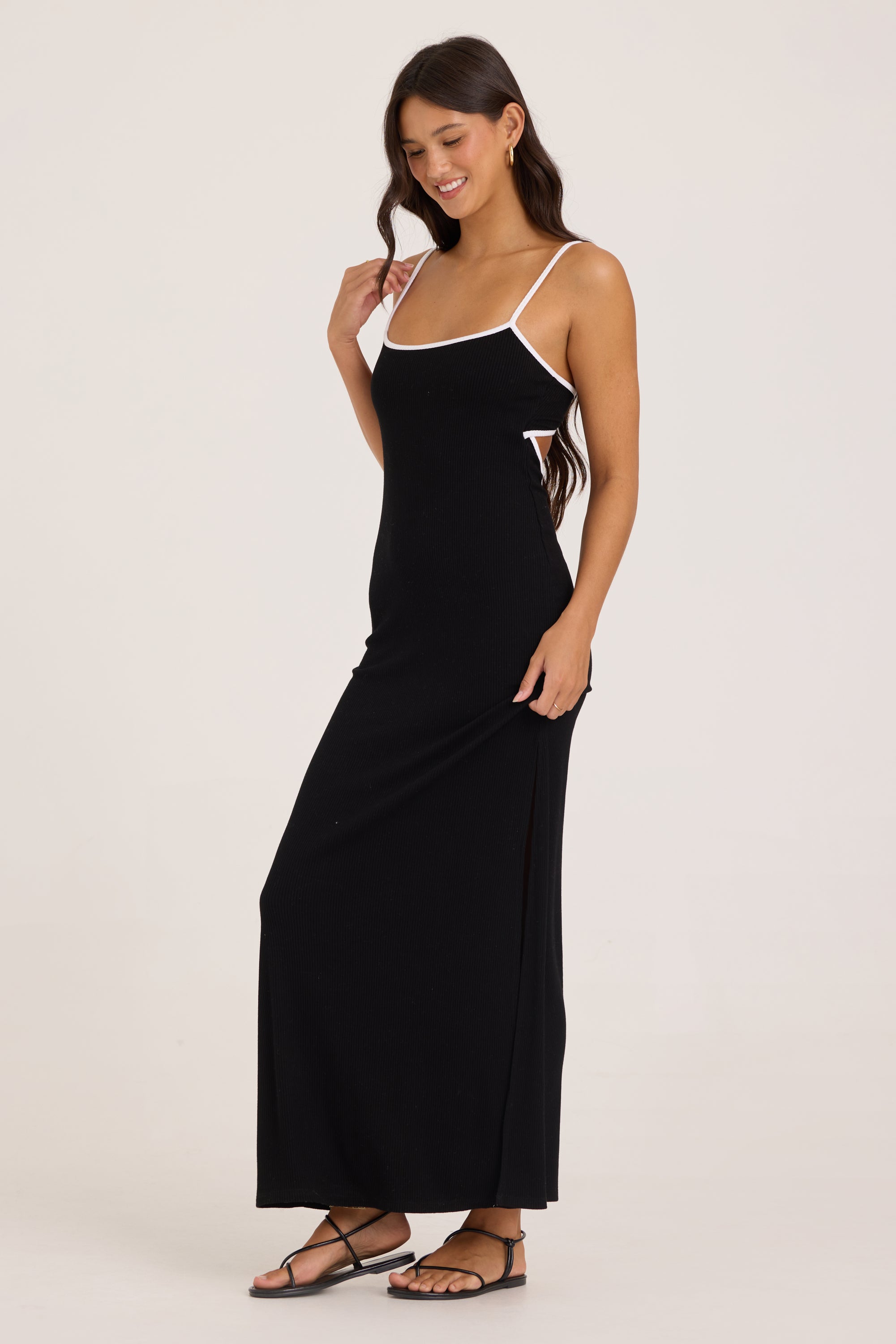 Heavy Rib Knit Maxi Dress - Black w White