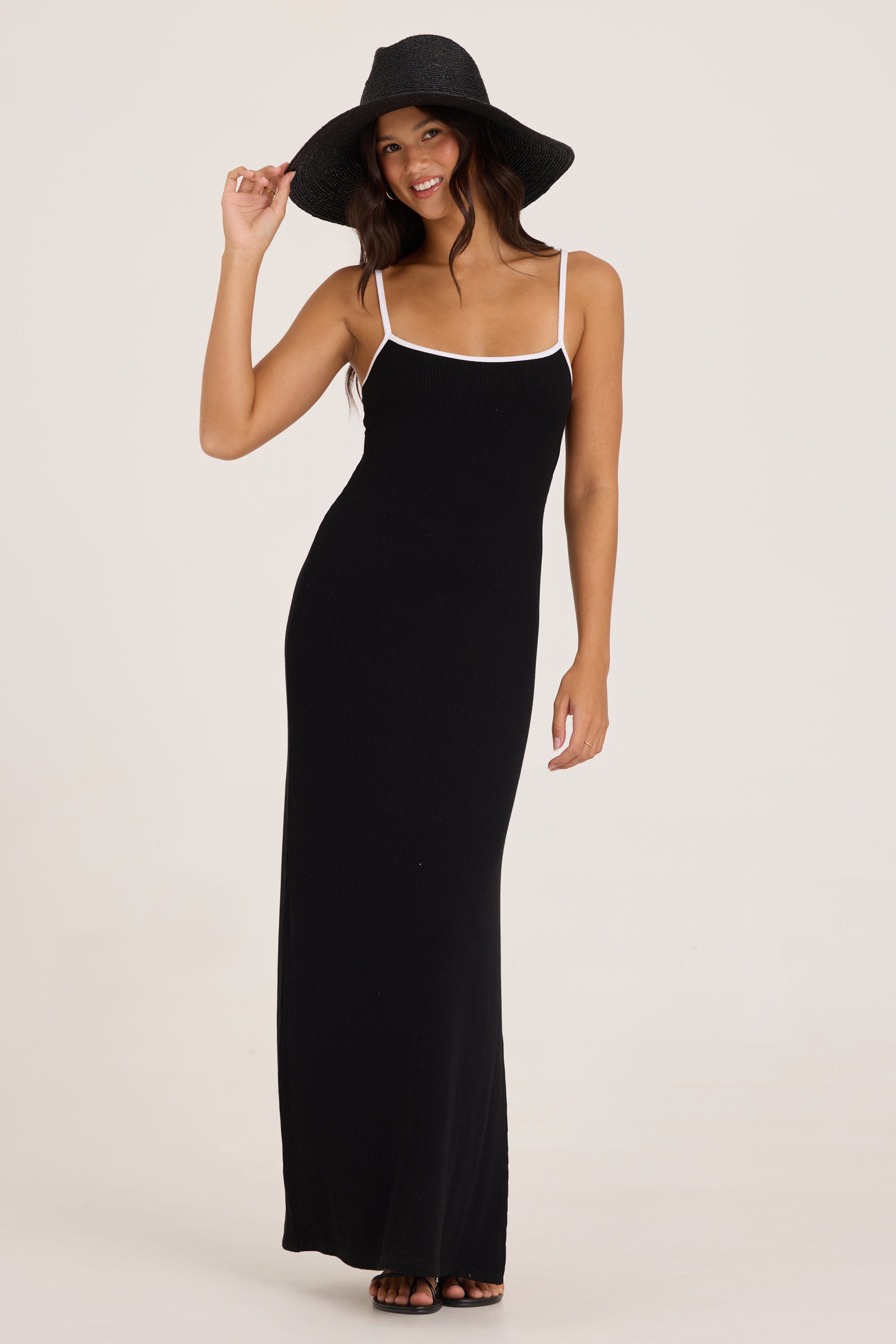 Heavy Rib Knit Maxi Dress - Black w White