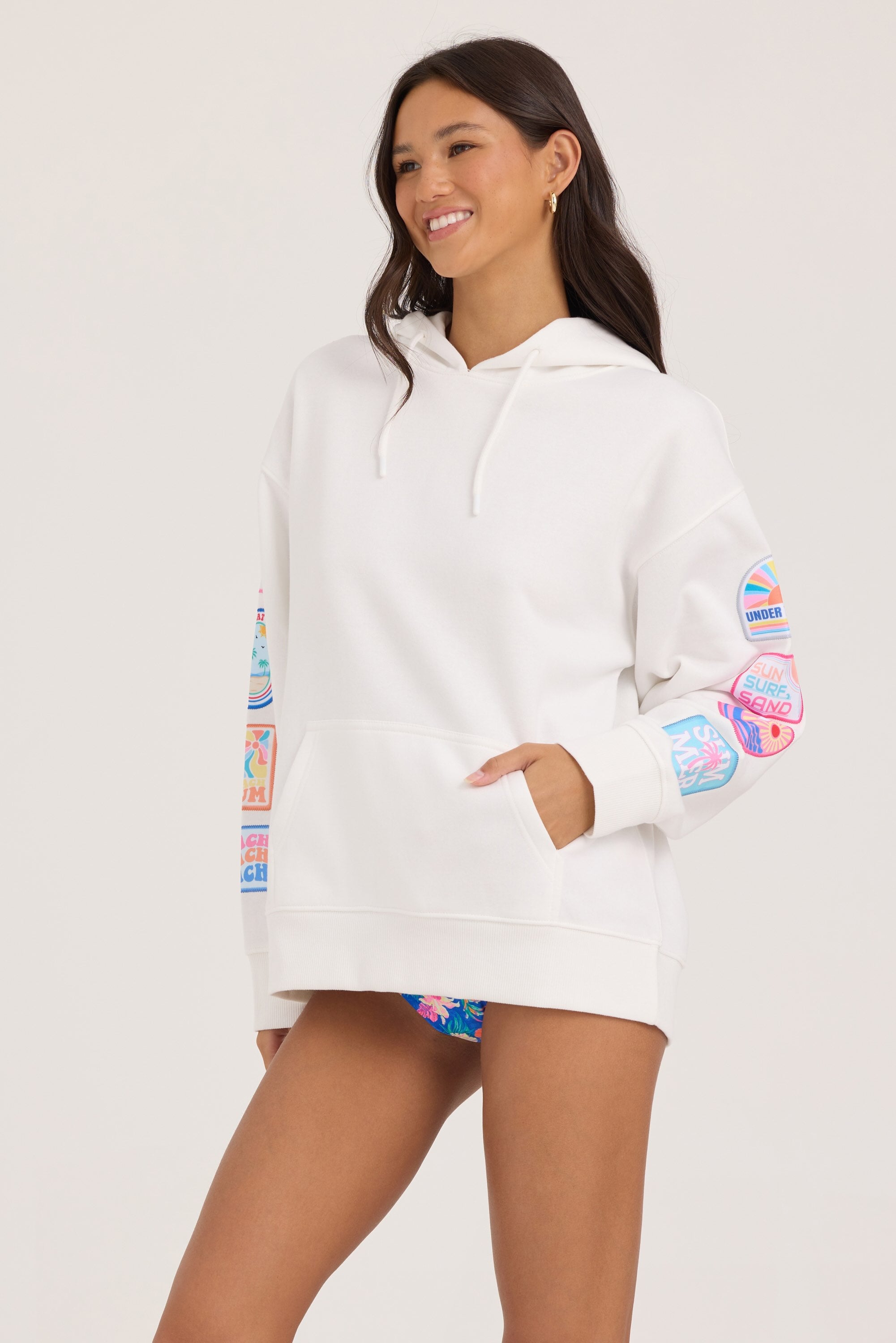 White Surf Wash Hoodie with Patches