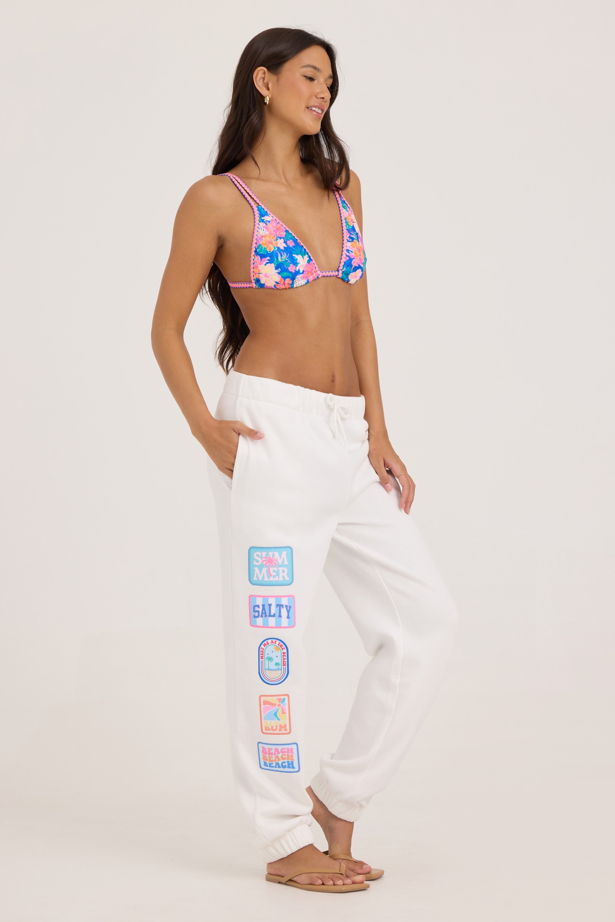 White Surf Wash Jogger W/ Patches