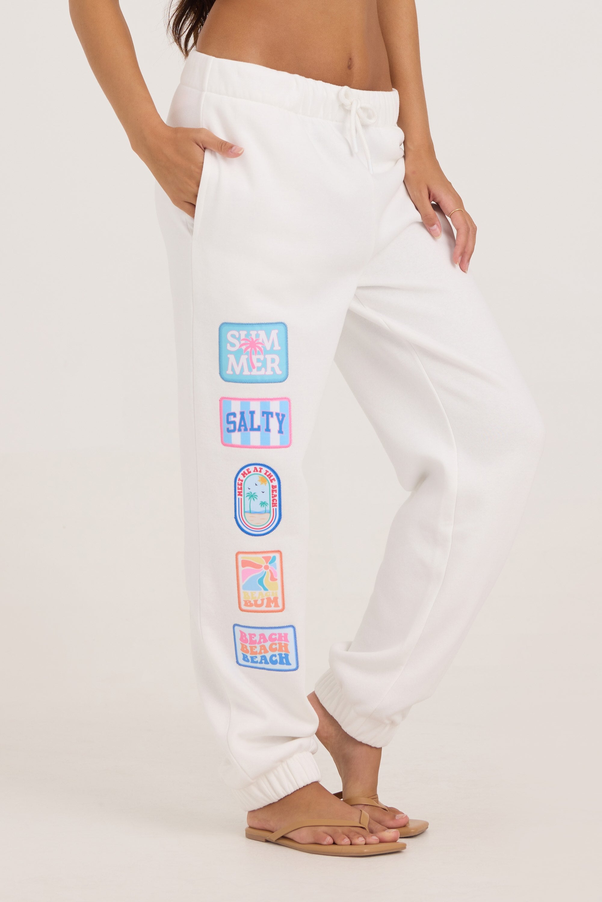 White Surf Wash Jogger W/ Patches