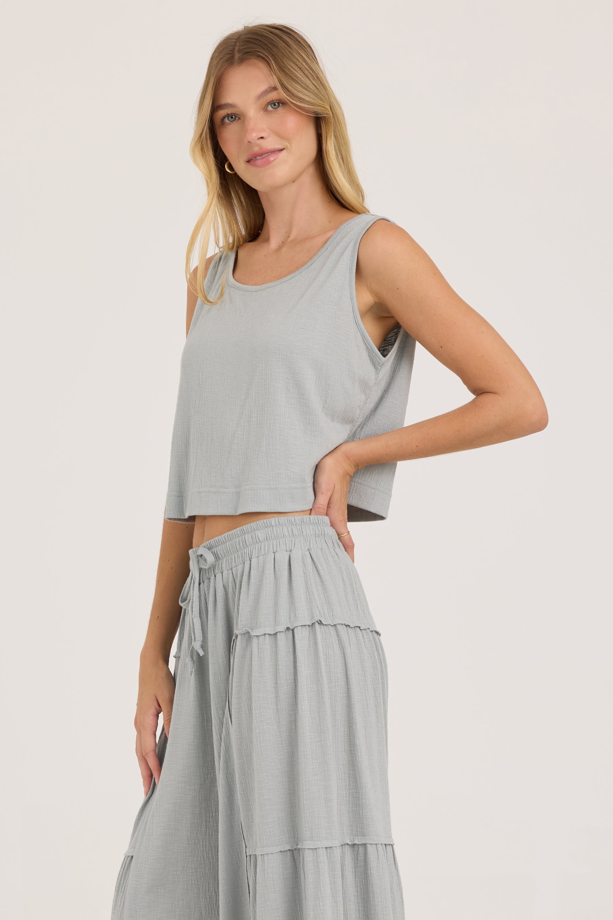 Textured Slub Knit Tank - Sage