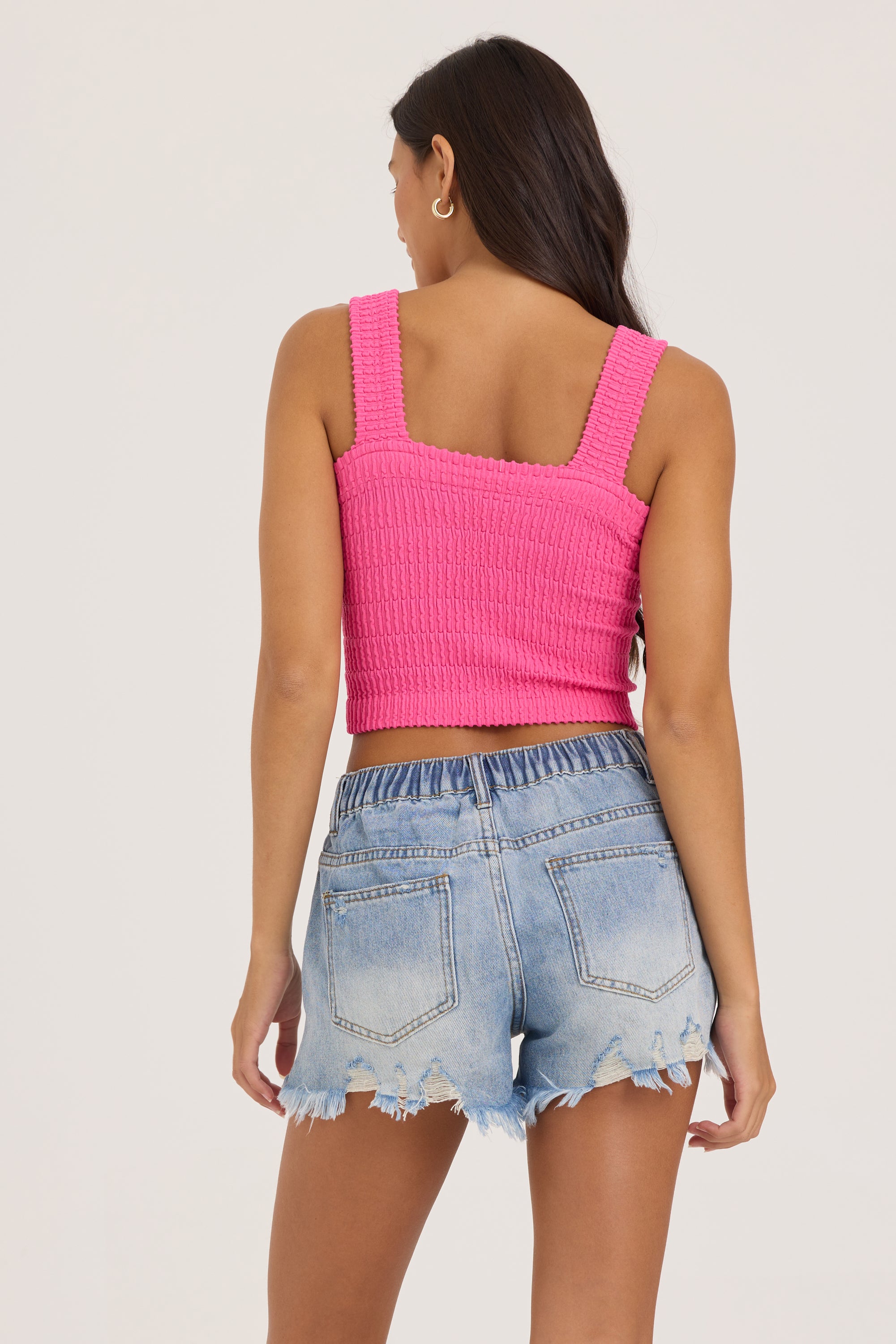 Seamless Crinkle Square Top - Hot Pink