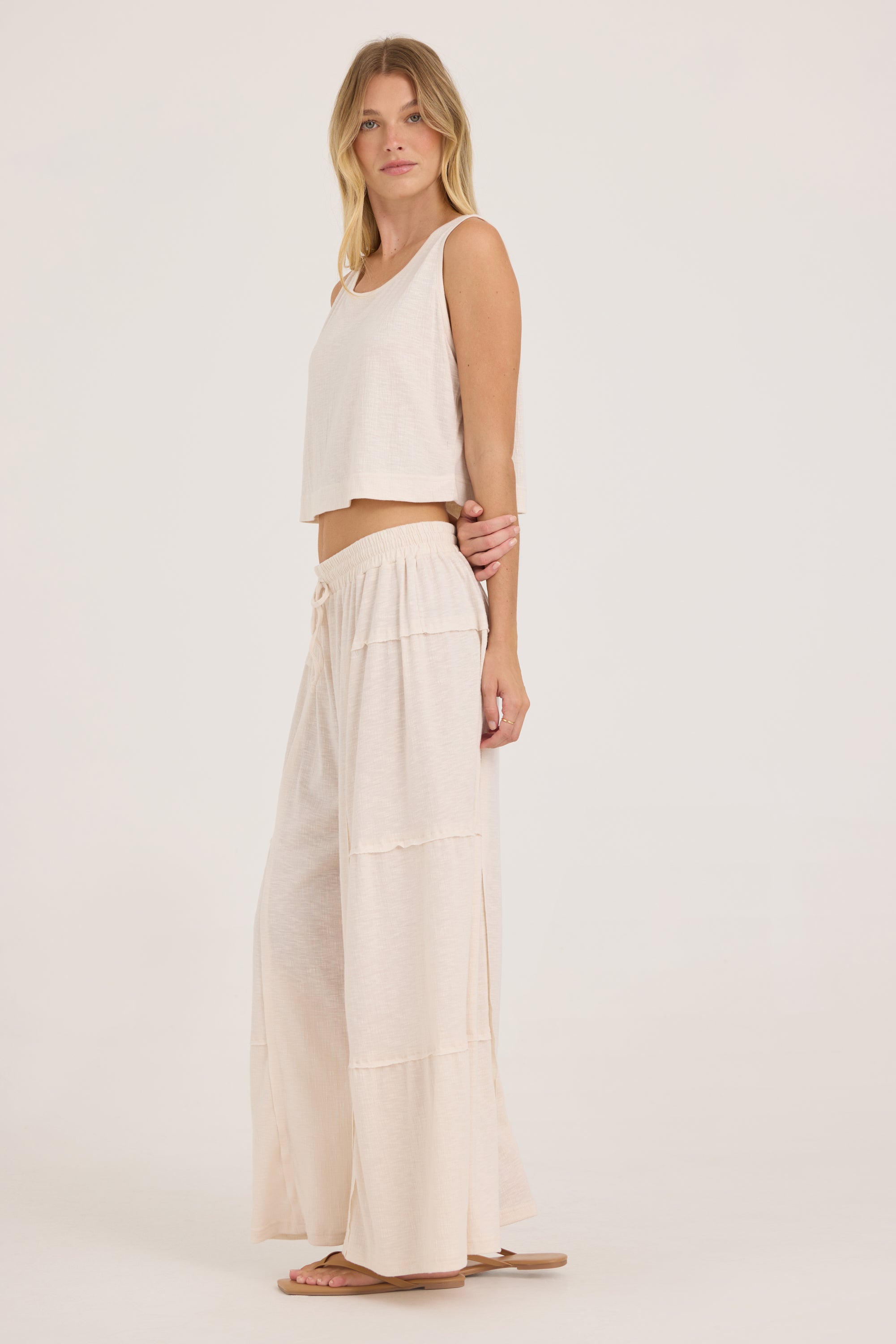 Textured Slub Knit Pant - Cream
