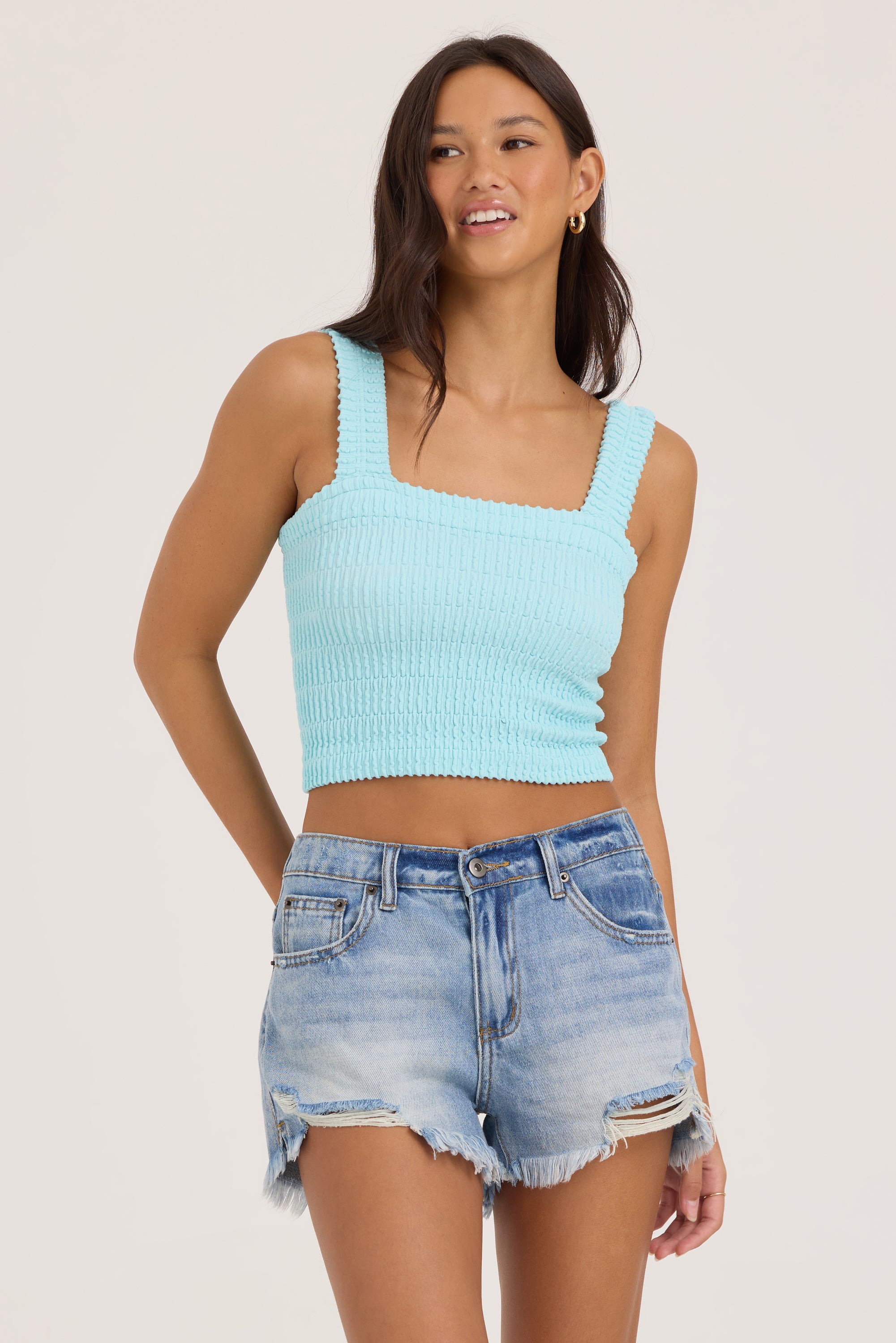 Seamless Crinkle Square Top - Yacht Blue