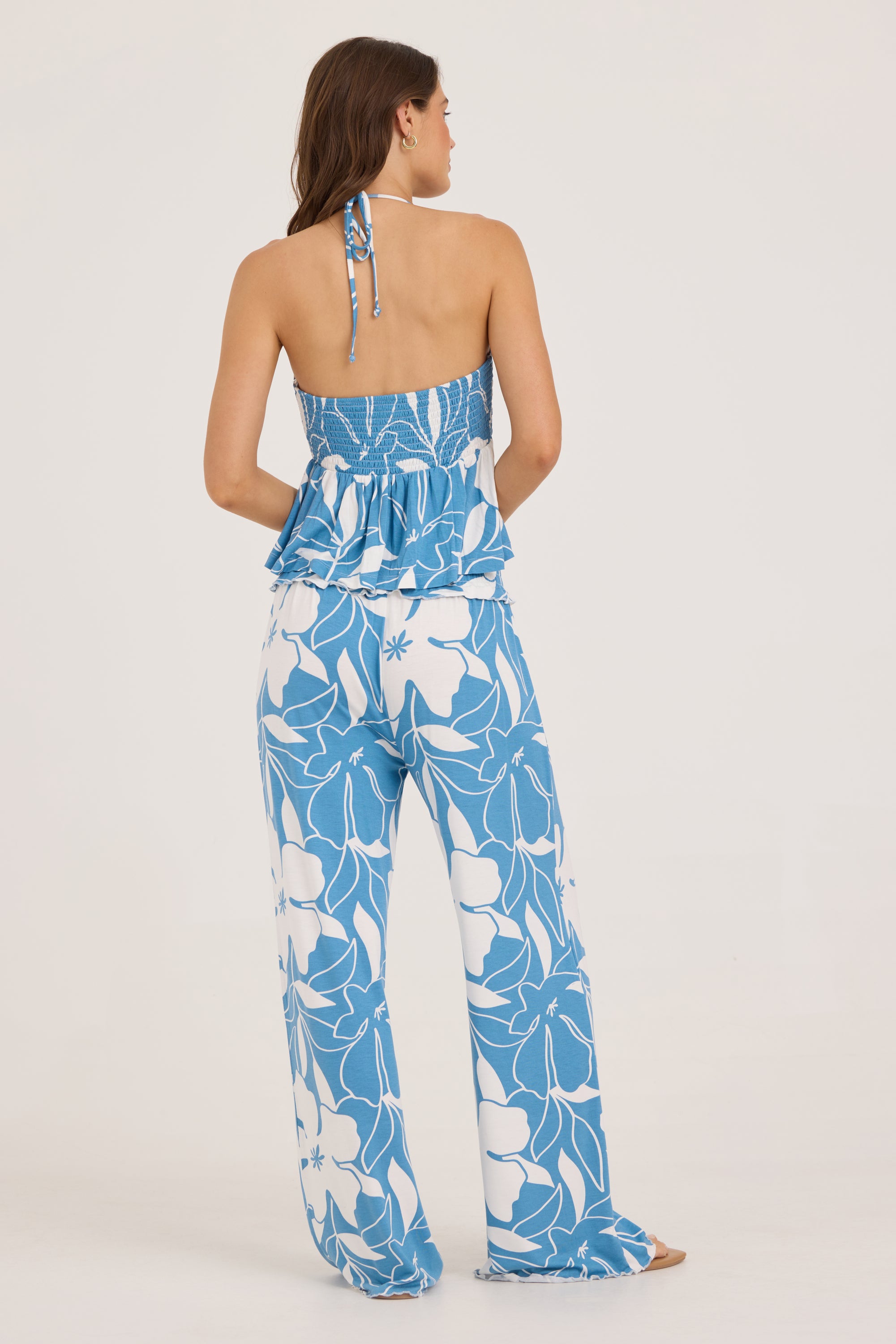 Printed Smocked Waist Wide Leg Pant - Blue Jumbo Floral