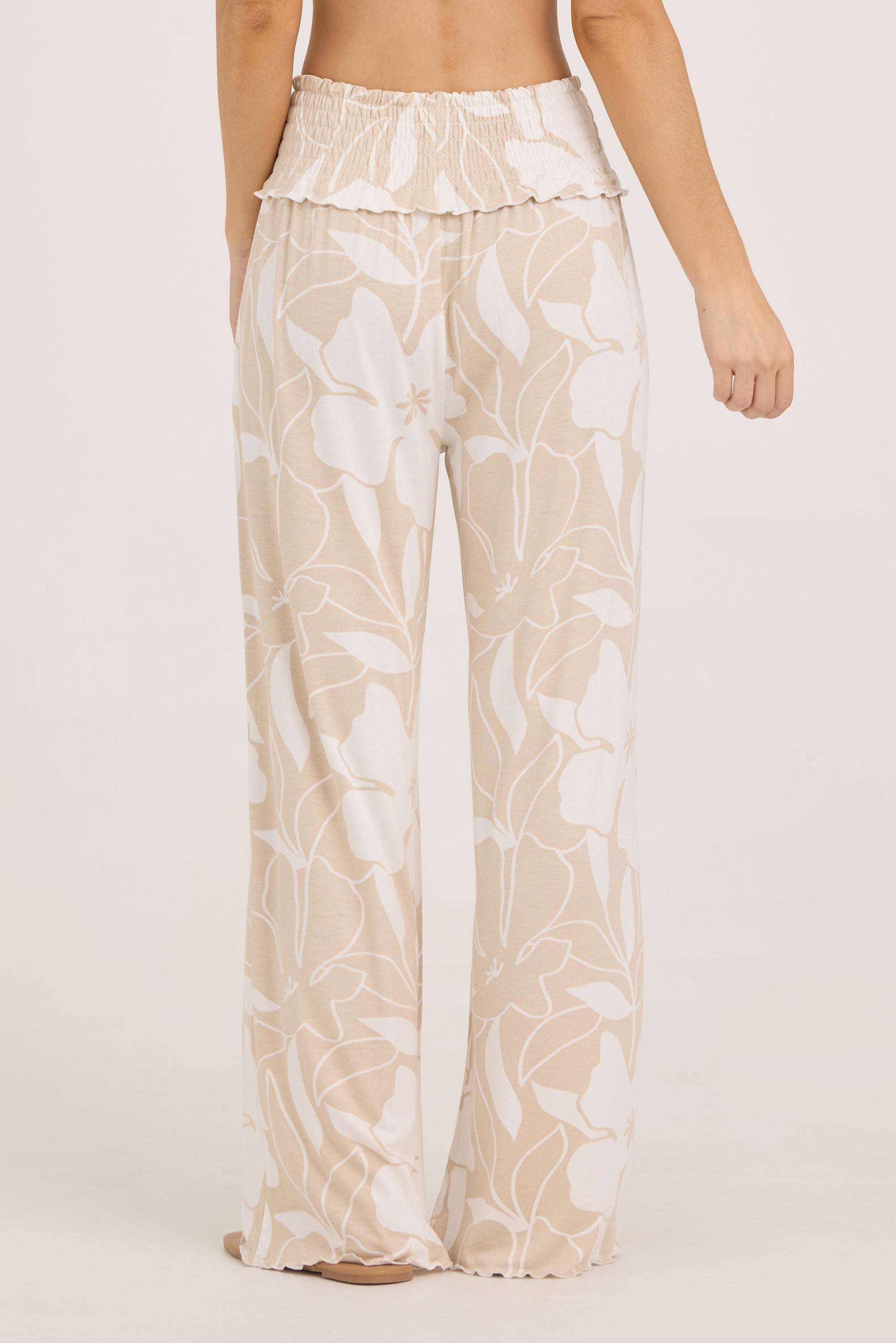 Printed Smocked Waist Wide Leg Pant - Sand Jumbo Floral