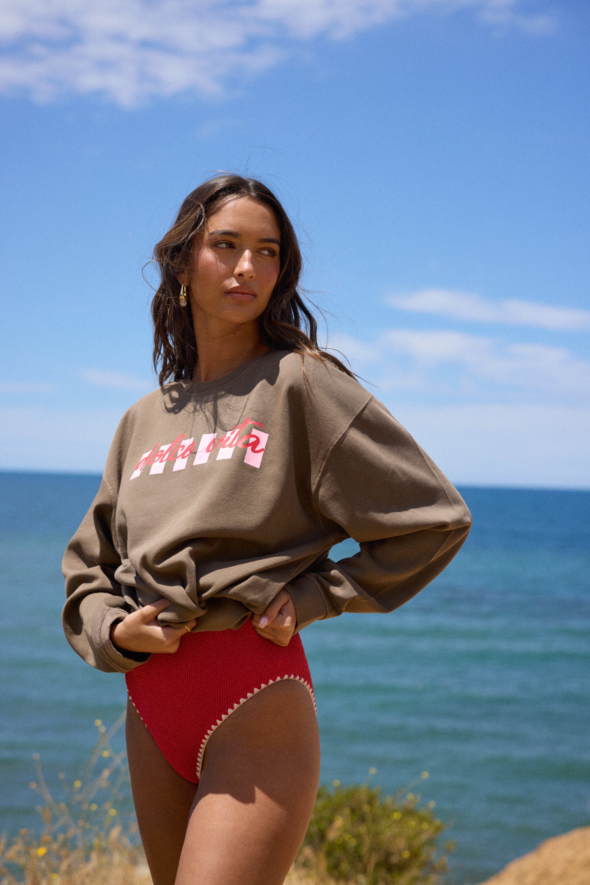 "Dolce Vita" Garment Dye Crewneck - Brown