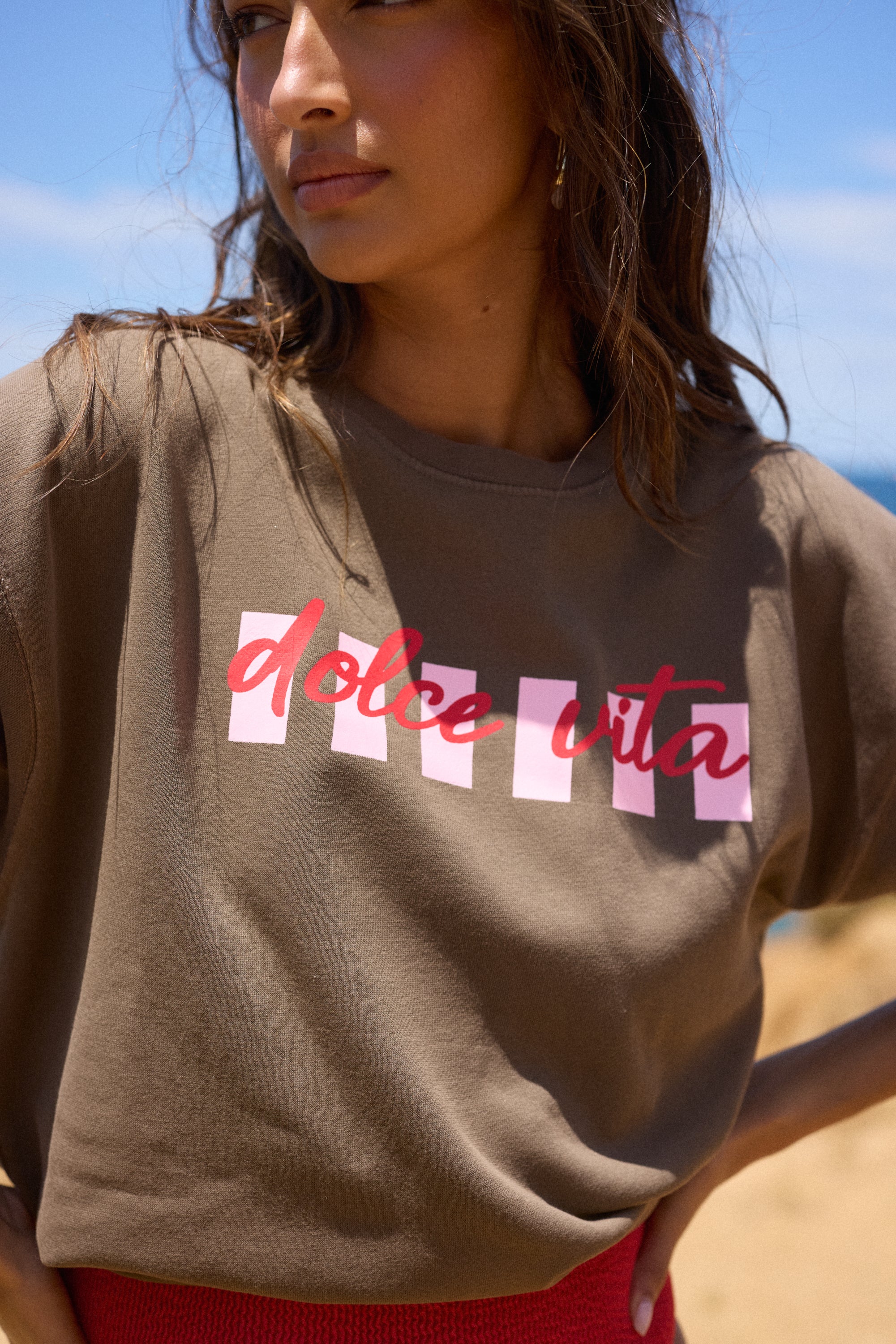 "Dolce Vita" Garment Dye Crewneck - Brown