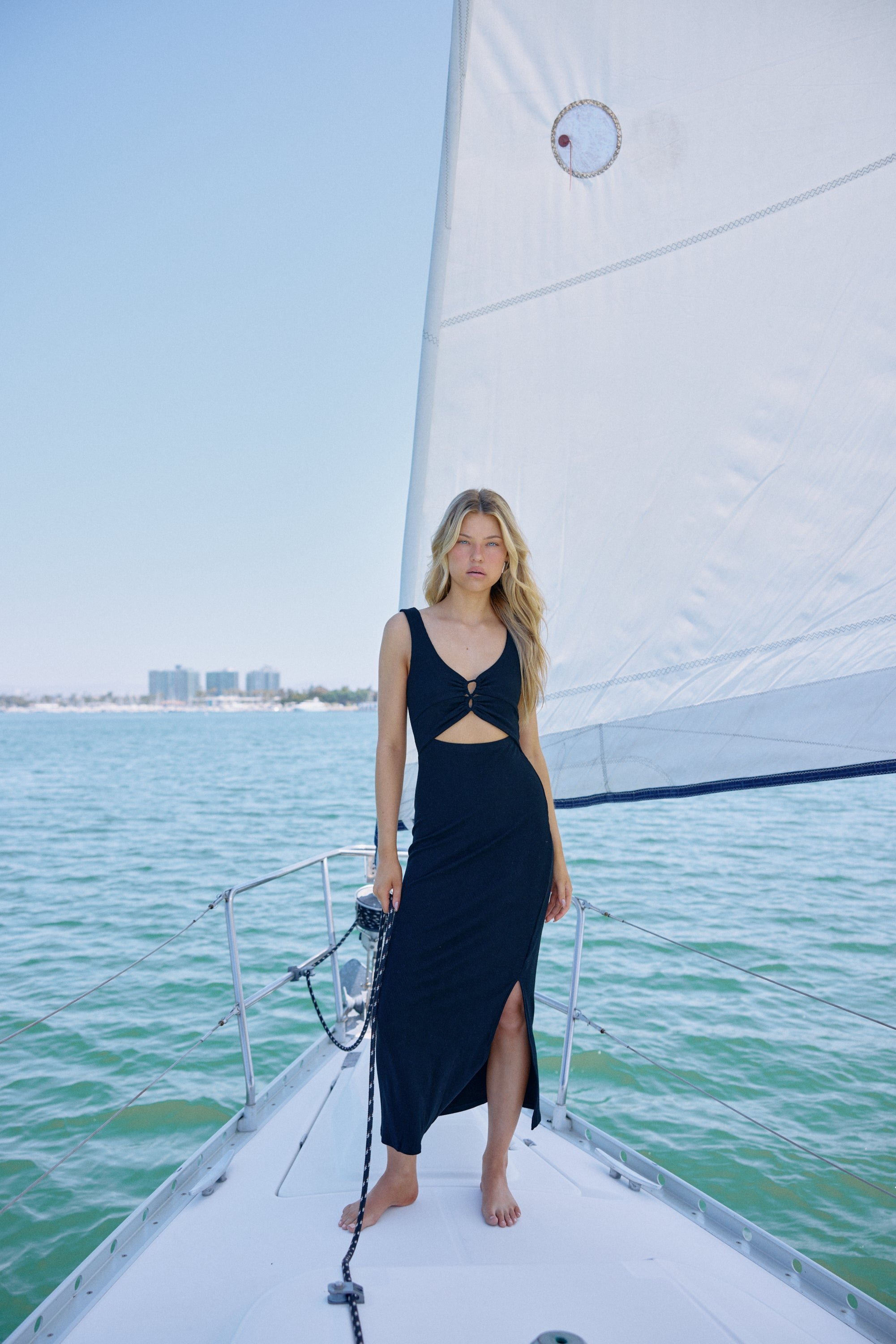 Heavy Rib Knit Cut Out Maxi Dress - Black