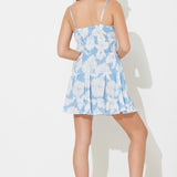 Blue Pacific Hibiscus Print Tie Front Promo Dress