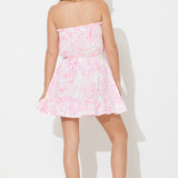 Hot Pink Printed Gauze Strapless Dress