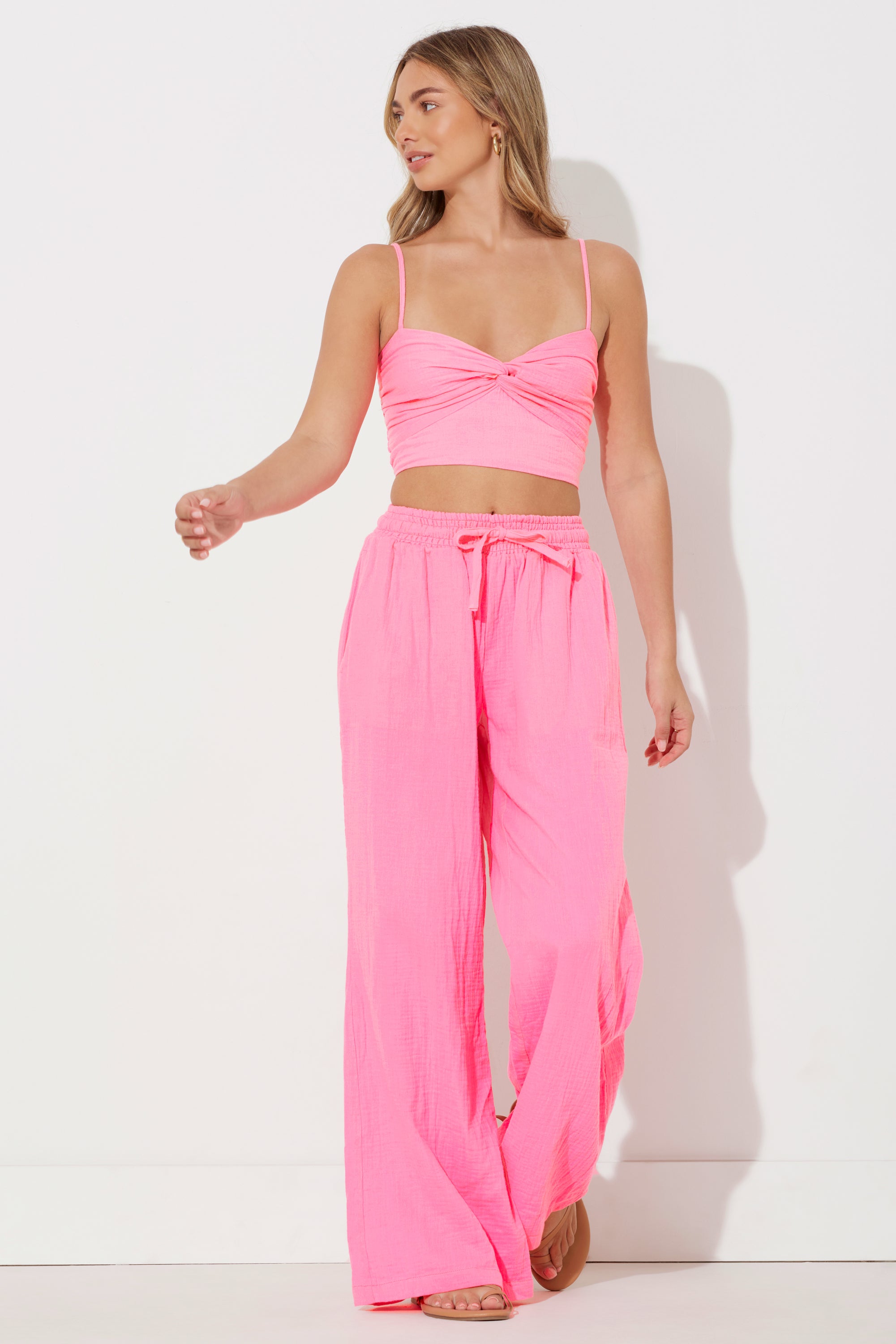 Hot Pink Solid  Gauze Twist Tank