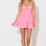 Hot Pink Solid Gauze Twisted Tiered Dress