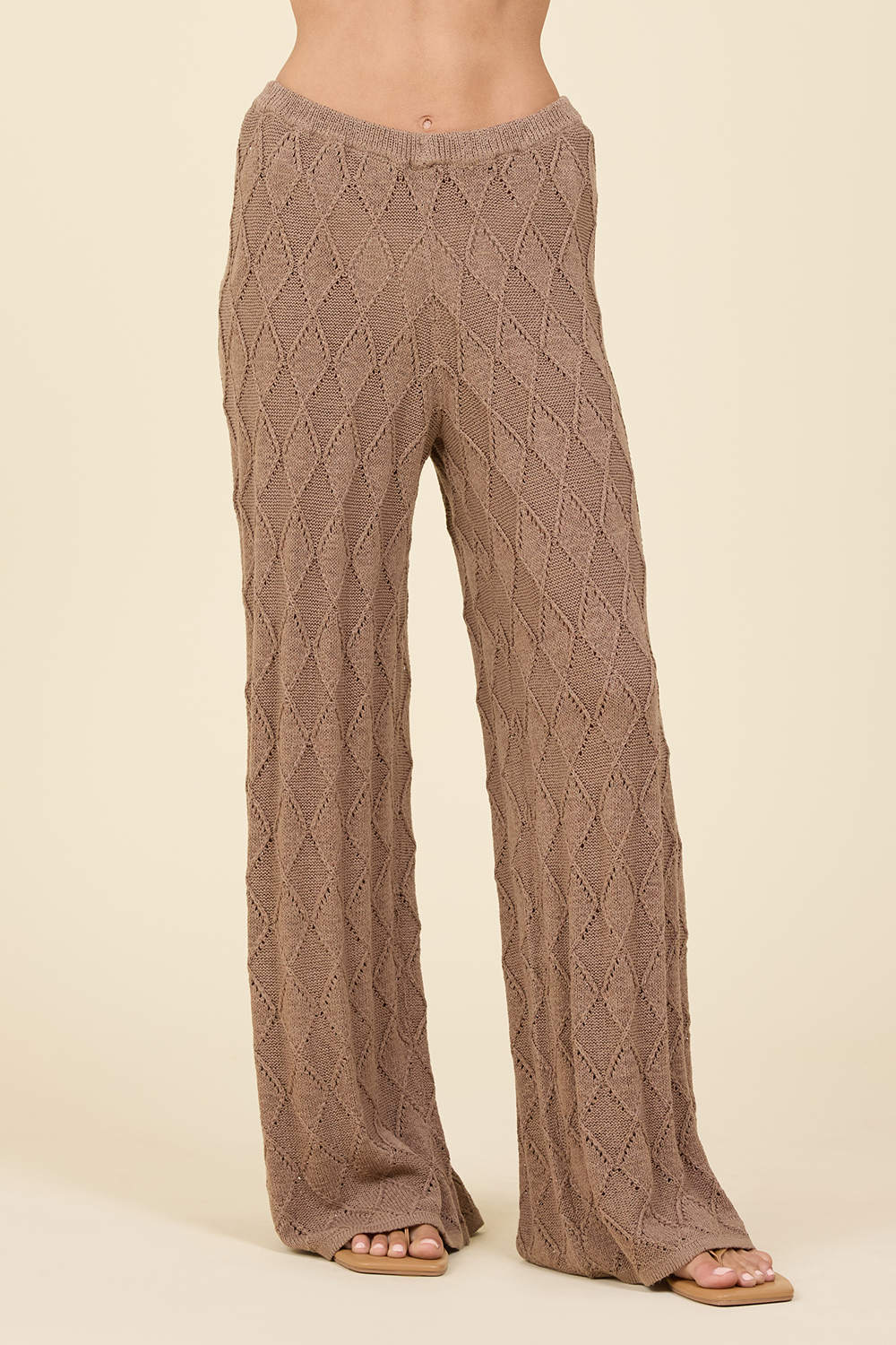Diamond Knit Wide Leg Pant - Cocoa