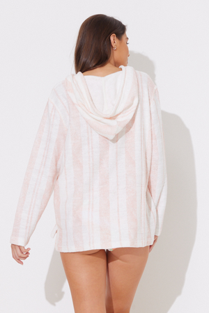 Coral Stripe Mixed Knit Hoodie