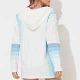 Blue Combo Stripe Printed Texture Knit Baja Hoodie