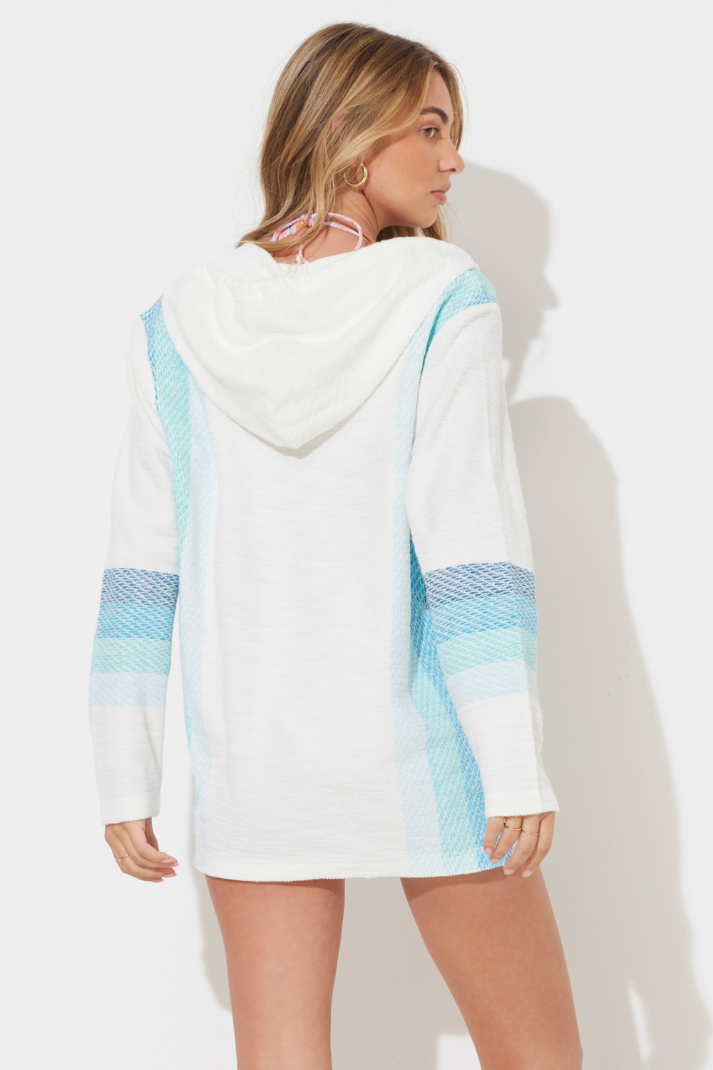 Blue Combo Stripe Printed Texture Knit Baja Hoodie