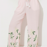 Baby Pink W/ Tonal Green Palm Printed Rayon Crinkle Pant