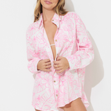Hot Pink Printed Gauze Button Up