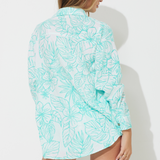 Teal Green Printed Gauze Button Up
