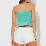 Paradise Green Floral Eyelet Button Front Tank