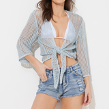 Dusty Blue Crochet Tie Front Top