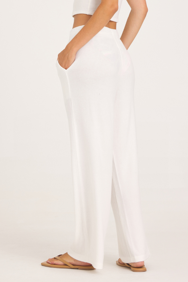 Solid Hacci Wide Leg Pant - Bone