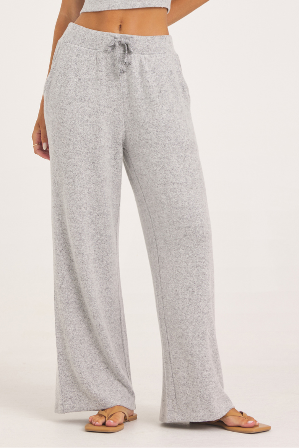 Solid Hacci Wide Leg Pant - Heather Grey