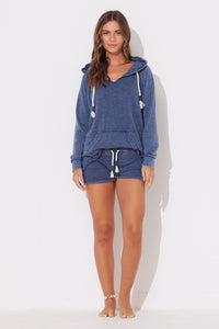 Deep Navy Burnout Shorts With Wrap Cords