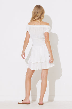 White Smocked Waist Tiered Dress