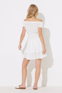White Smocked Waist Tiered Dress