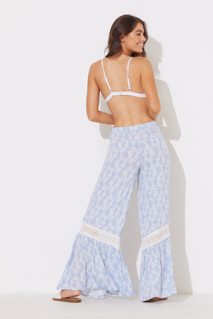 Denim & White Combo Ruffle Bottom Pants
