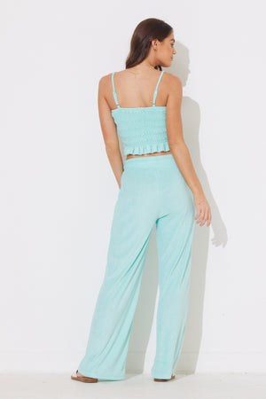 Breezy Blue Terry Cloth High Waisted Wide Leg Pants
