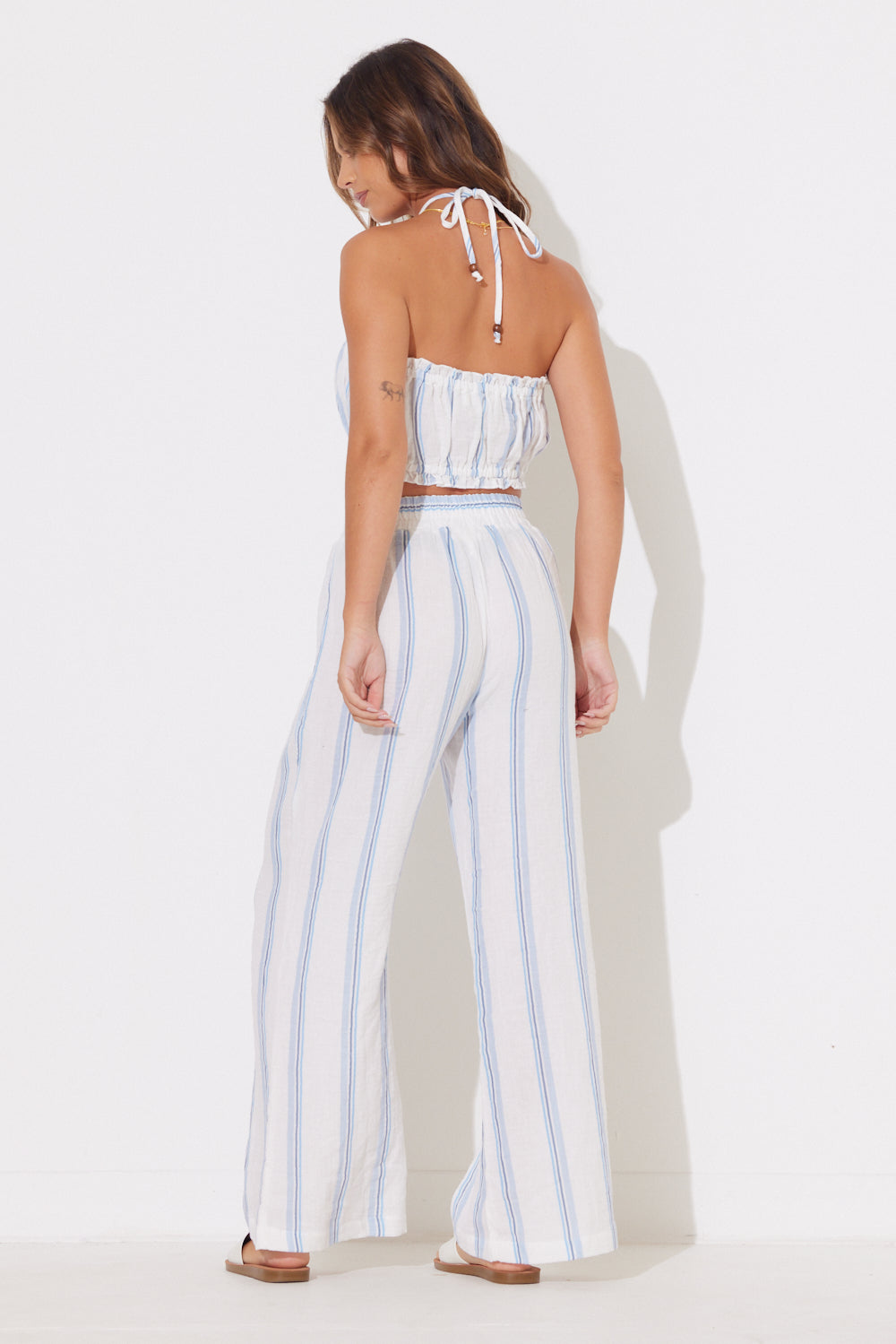 Blue Vertical Stripe Gauze Tube Top