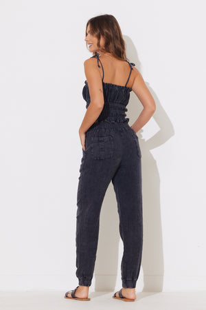 Black Washed Textured Smocked Tank