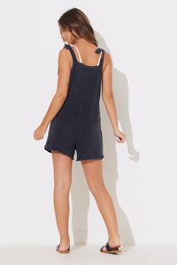 Black Washed Textured Button Up Romper