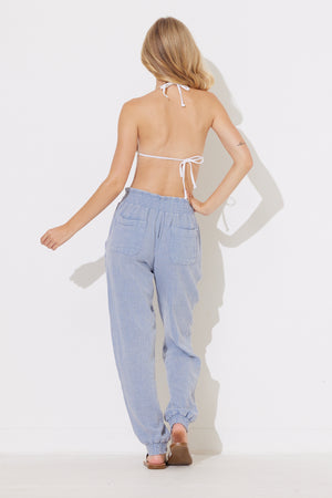 Poolside Blue Washed Textured Smocked Waist Jogger