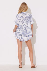 Denim Scenery Printed Gauze Button Up